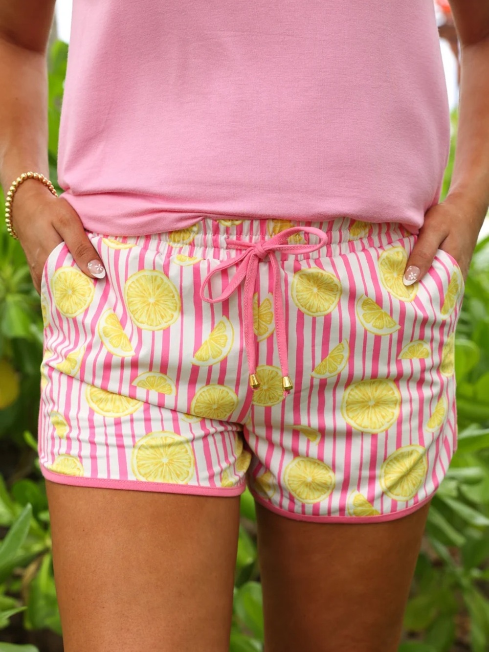Jess Lea  Pink  StripeLemon-Print Athletic Shorts with Drawstring Regular & PLUS